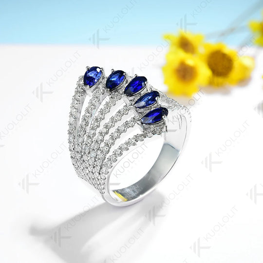 Kuololit 1.8CTW Lab Grown Blue Sapphrie Ring for Women Solid 14K 10K 585 Yellow Gold Moissanite for Engagement Wedding Christmas