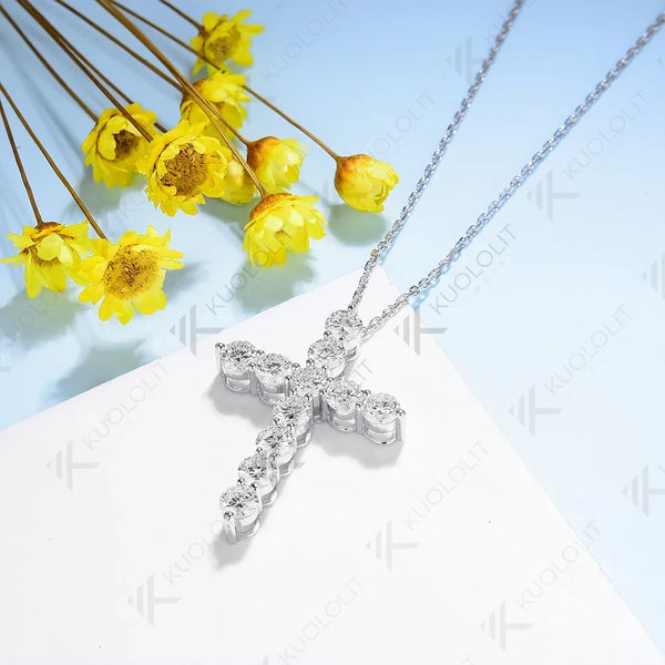 Kuololit 2.85CTW Lab Grown Diamonds Round Cross Medium Pendant