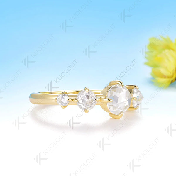 Kuololit 1.1CTW Rose Cut Moissanite Ring for Women Solid 585 18K 14K 10K Gold Wedding Band Ring for Anniversary Gifts Christmas