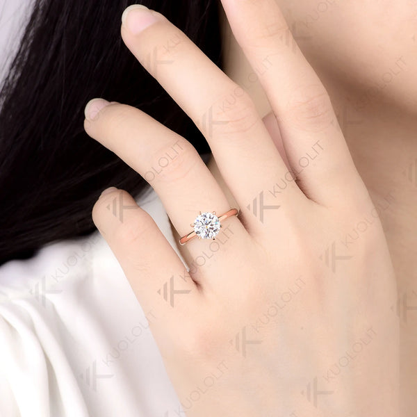 Kuololit 1.5CT IGI Lab Grown Diamonds Custom Ring for Women Solid 14K 10K 585 Rose Gold Engagement Ring for Christmas Gift Party