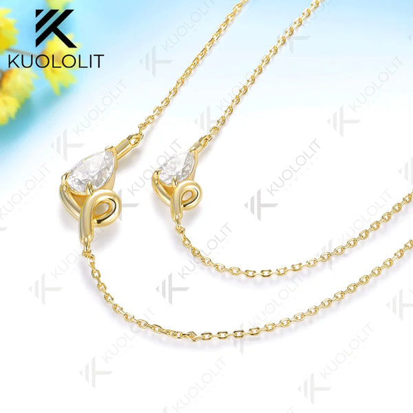 Kuololit 3CTW Double Moissanite Necklace for Women Solid 14K 10K 585 Yellow Gold Necklace for Anniversary Christmas Gifts Party