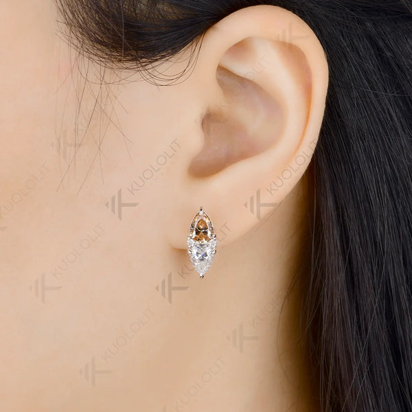 Kuololit 5CTW Champagne Moissanite Custom Stud Earrings for Women Solid 14K 10K 585 Yellow Gold Pear Cut for Christmas Gifts