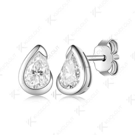 Kuololit 1CTW Moissanite Pear Cut Stud Earrings for Women Solid 10K 14K 585 Earrings for Classic Christmas Gifts Anniversary