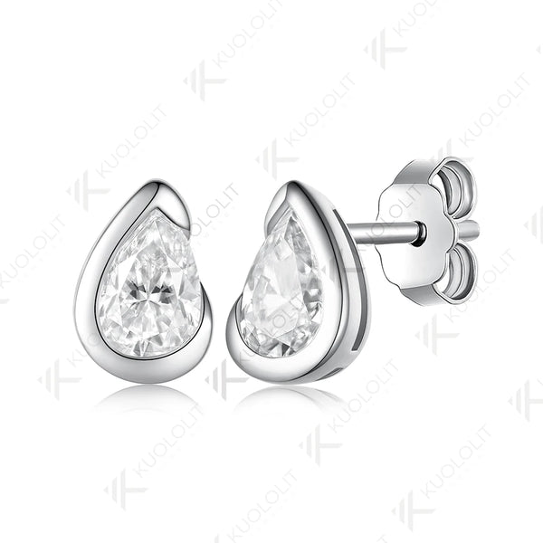 Kuololit 1CTW Moissanite Pear Cut Stud Earrings for Women Solid 10K 14K 585 Earrings for Classic Christmas Gifts Anniversary