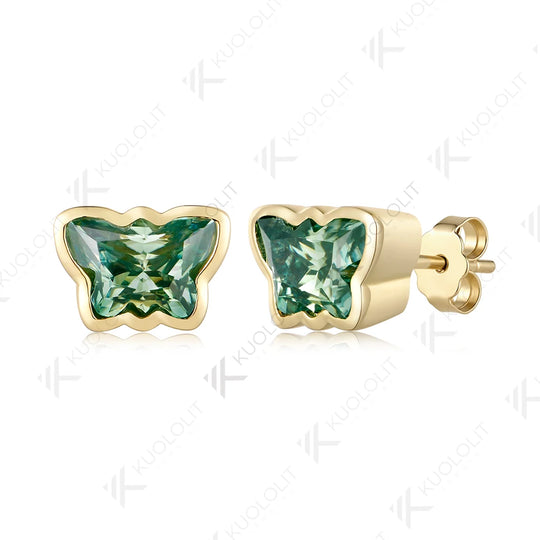Kuololit 4CTW Butterfly Cyan Moissanite Clip Earring for Women Solid 14K 10K Yellow Gold Animal Earring for Christmas Gift Party
