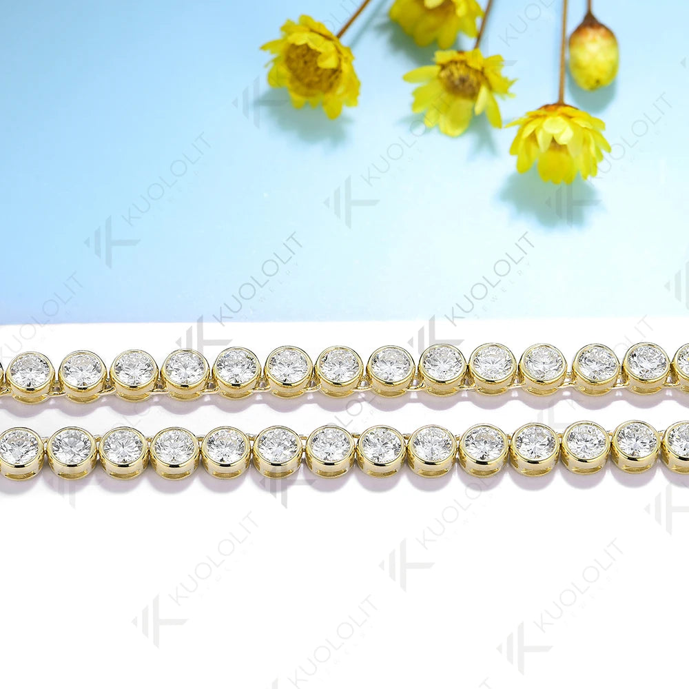 Kuololit 20.4CTW Moissanite Bezel Set Tennis Necklace for Women Pure 18K 14K 10K Gold Necklace for Anniversary Engagement Gifts