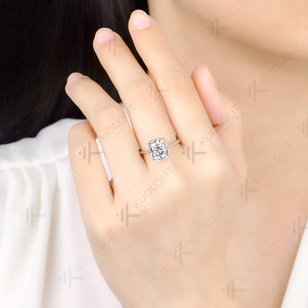 Kuololit 3CT Enlonged Cushion Moissanite Custom Ring for Women Solid 14K 10K 585 White Gold Ring for Engagement Christmas Gifts