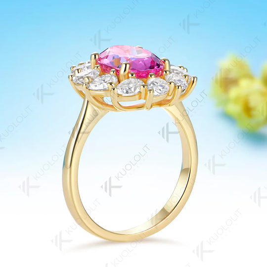 Kuololit 3.5CT Lab Pink Sapphire Pear Moissanite Custom Ring for Women Solid 14K 10K 585 Yellow Gold for Christmas Gifts Party