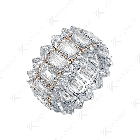 Kuololit Moissanite Band Rings for Women Men Solid 18K 14K 10K 925 Silver Two Tone Color Yellow Gold  for Anniversary Engagement