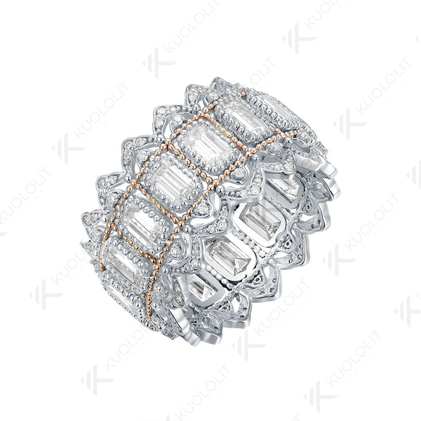 Kuololit Moissanite Band Rings for Women Men Solid 18K 14K 10K 925 Silver Two Tone Color Yellow Gold  for Anniversary Engagement