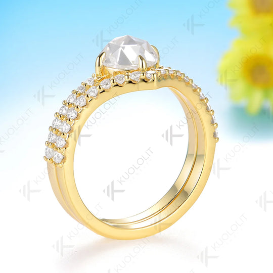 Kuololit 1.2CT Rose Moissanite Custom Set Ring for Women Solid 14K 10K 585 Yellow Gold Engagement Ring for Christmas Gifts Party