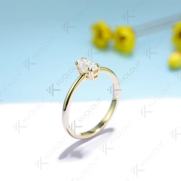 Kuololit 0.5CT Moissanite Engagement Ring for Women Solid 18K 14K 10K 585 Yellow Gold Oval Solitaire Ring for Christmas Gifts