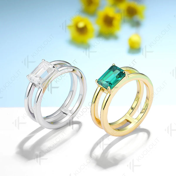 Kuololit 2CT Lab Grown Emerald Ring for Men Women Pure 18K 14K 10K Gold Ring for Anniversary Engagement Gifts Gemstone Jewelry