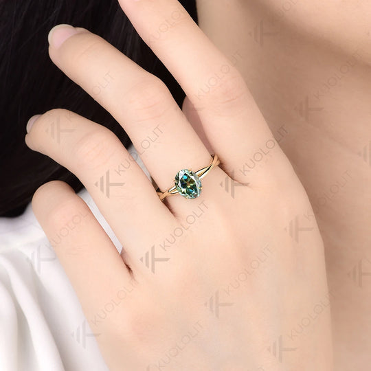 Kuololit 2CT OMC Cyan Moissanite Ring for Women Solid 14K 10K 585 Yellow Gold Cushion Engagement Ring for Christmas Gifts Party