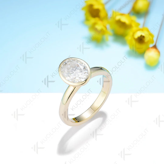 Kuololit 2CT Oval Moissanite Rings for Women Solid 14K 10K 585 White Gold 925 Silver Bezel Set for Engagement Wedding Christmas