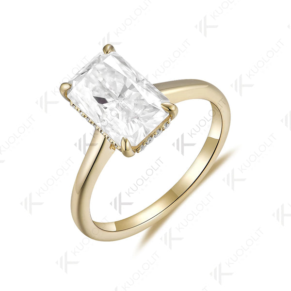Kuololit 4ct Radiant Cut Moissanite for Women Solid  14K10K Yellow Gold Emerald Cut D/VVS1 Solitaire Ring for Engagement Wedding