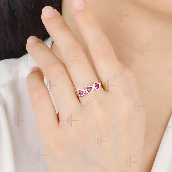 Kuololit 1CTW Heart Lab Grown Pink Sapphire Ring for Women Solid 14K 10K 585 Yellow Gold for Christmas Gifts Anniversary Jewelry