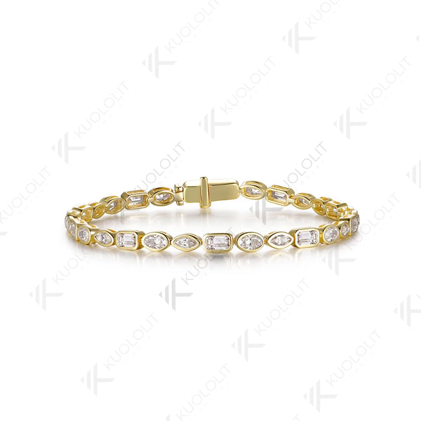 Kuololit 10CTW Marquise Oval Emerald Moissanite Custom Bracelet for Women Men 14K 10K 585 Yellow Gold for Christmas Gifts Party