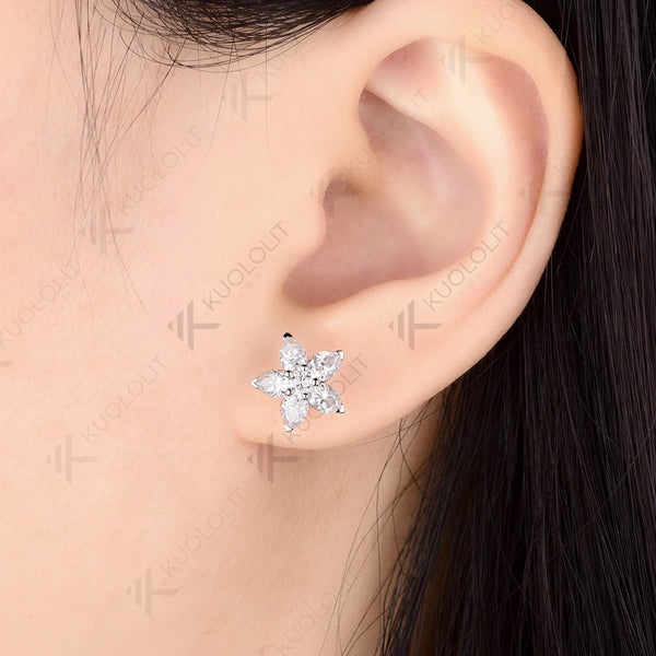 Kuololit 3.1CTW Lab Grown Diamonds Stud Earrings for Women Solid14K 10K 585 White Gold Earrings for Christmas Gift Engagement