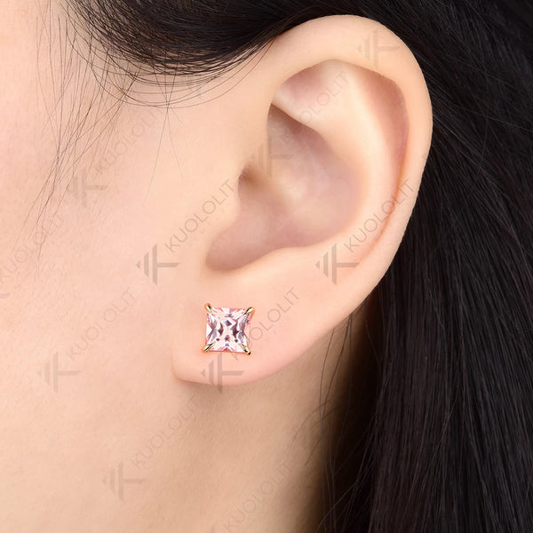 Kuololit 2.4CTW Lab Grown Pink Sapphire Custom Stud Earrings for Women Solid 14K 10K 585 Yellow Gold Stud Earrings for Christmas