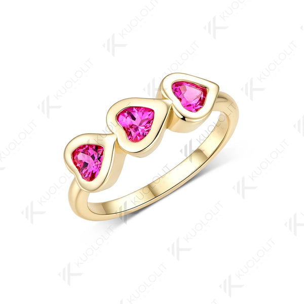 Kuololit 1CTW Heart Lab Grown Pink Sapphire Ring for Women Solid 14K 10K 585 Yellow Gold for Christmas Gifts Anniversary Jewelry