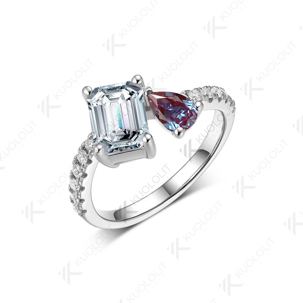 Kuololit  Lab Grown Alexandrite Moissanite  Rings for Women Solid 18K 14K 10K 585 White Gold Gemstone Ring for Christmas Gifts