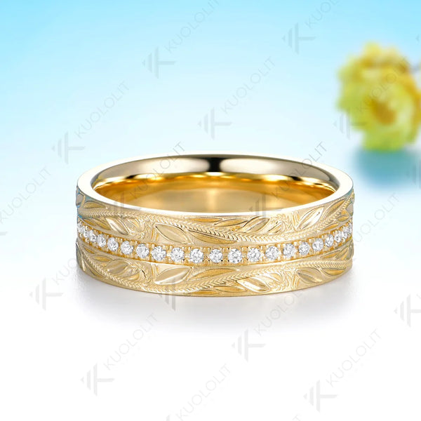 Kuololit 0.55CTW Lab Grown Diamonds 7mm Wedding Band Ring for Men Women Solid 14K 10K Yellow Gold