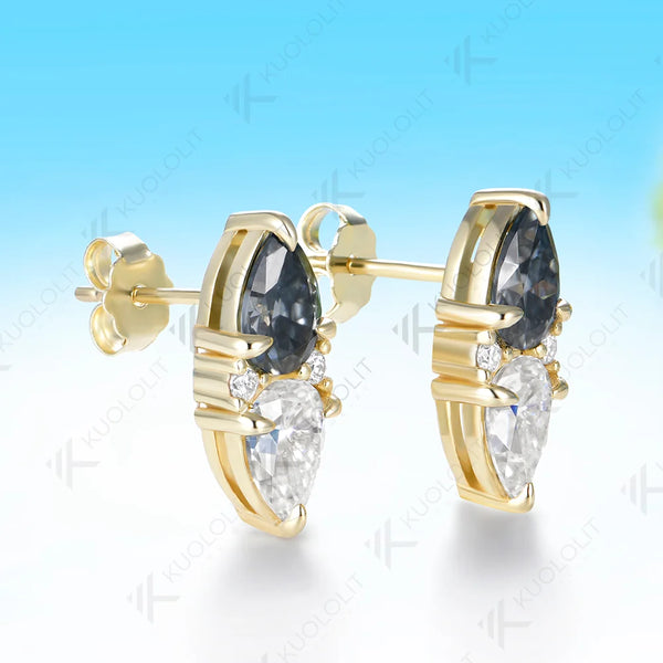 Kuololit 5CTW Gray Moissanite Custom Clip Earrings for Women Solid 14K 10K 585 Yellow Gold Pear Cut for Christmas Gifts Party