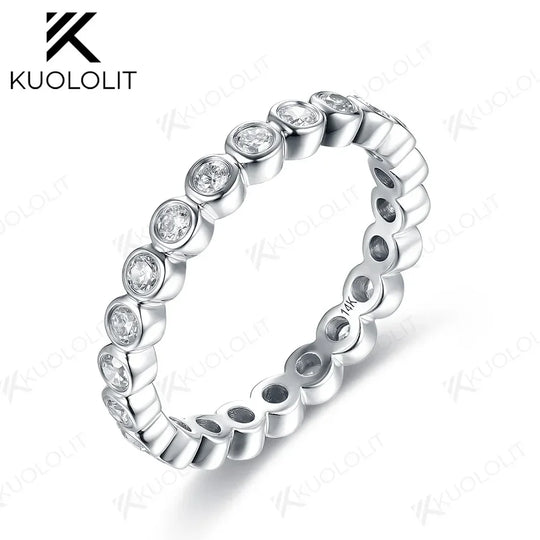 Kuololit Lab Grown Diamonds Rings for Women Bezel Set 585 14K 10K White Gold Bubble Rings Matching Full Eternity Wedding Band