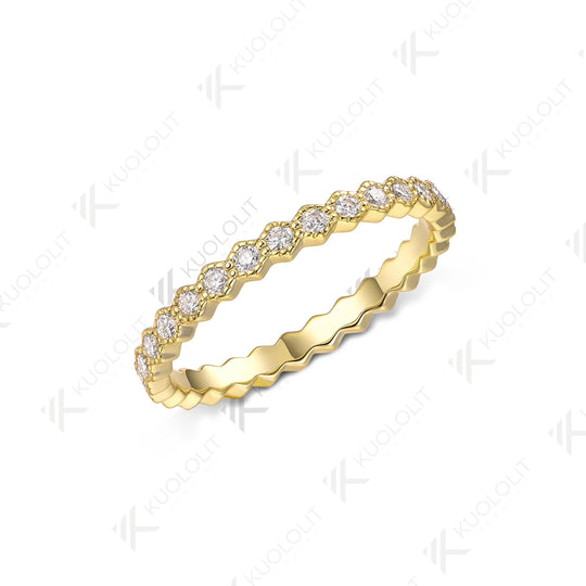 Kuololit 0.35CTW Lab Grown Diamond Hexagon Band for Women Solid 18K 14K 10K Gold Ring for Anniversary Engagement Gifts Party