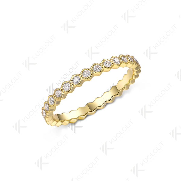 Kuololit 0.35CTW Lab Grown Diamond Hexagon Band for Women Solid 18K 14K 10K Gold Ring for Anniversary Engagement Gifts Party