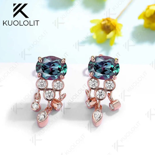 Kuololit 3CT Lab Grown Alexandrite with Moissanite Necklace for Women Solid 18K 14K 10K 585 Yellow Gold Pendant for Christmas