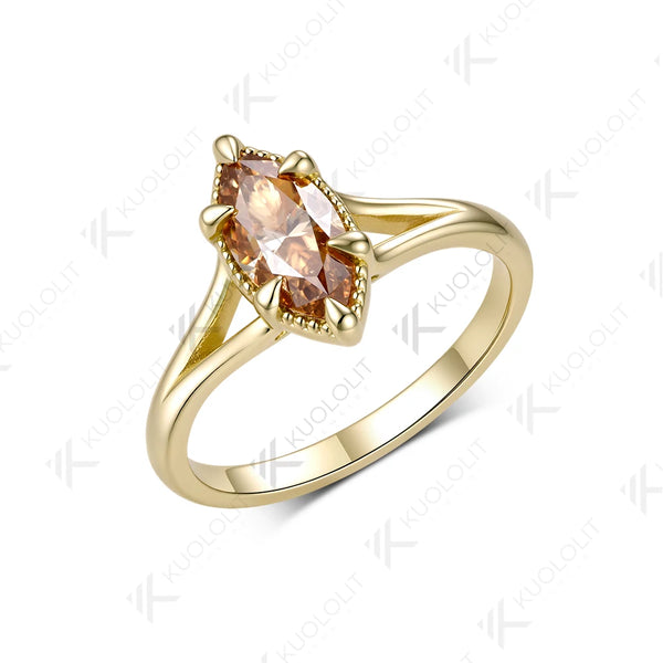 Kuololit 1CT Marquise Champagne Moissanite Custom Ring for Women Men Solid 14K 10K Yellow Gold for Christmas Anniversary Gifts