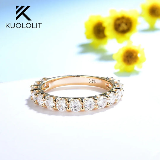 Kuololit Round Cut  Moissanite Ring for Women Solid 14K 10K Yellow Gold Low Set Wedding Band Engagement Gift Fine Jewelry