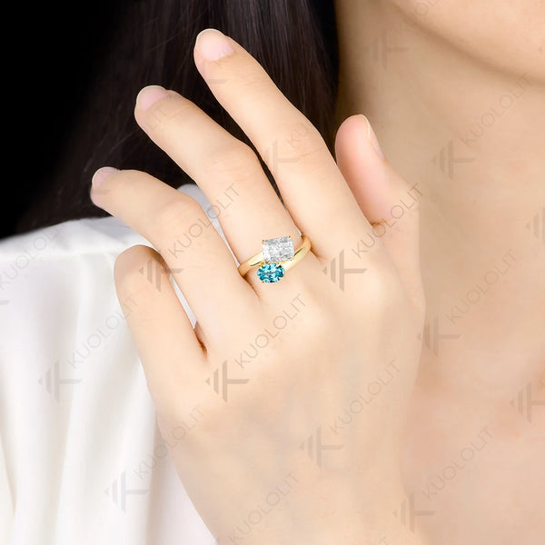 Kuololit 3.5CTW Paraiba Moissanite Custom Ring for Women Solid 14K 10K 585 Yellow Gold Ring for Engagement Christmas Gifts Party