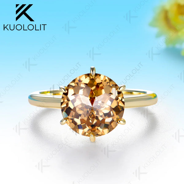 Kuololit 4CT Jubilee Cut Champagne Moissanite Custom Ring for Women Solid 14K 10K 585 Yellow Gold for Christmas Engagement Gifts