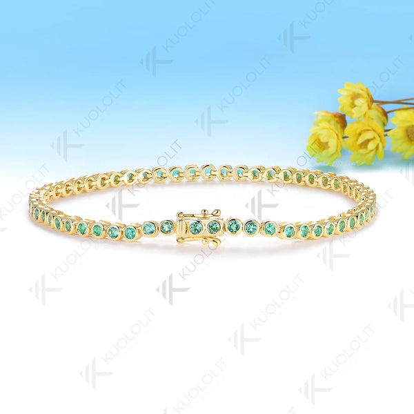 Kuololit Lab Grown Ruby Emerald Sapphire Moissanite Round 2.0MM Bracelet for Women Solid 14K 10K 585 Round D VVS1 Bracelet for Christmas