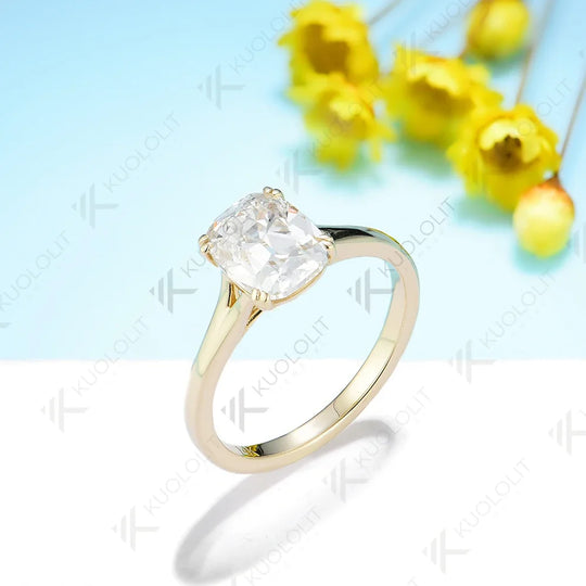 Kuololit 3CT OMC Enlonged Cushion Moissanite Engagement Rings for Women PT950 Solid 14K 10K Yellow Gold for Engagement Wedding Christmas