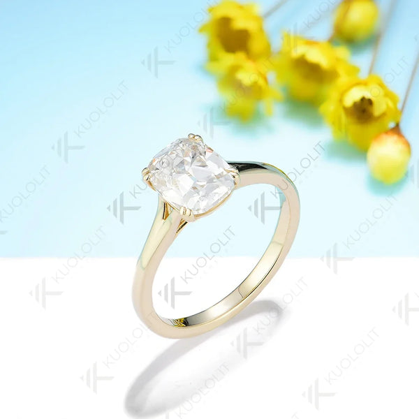 Kuololit 3CT OMC Enlonged Cushion Moissanite Engagement Rings for Women PT950 Solid 14K 10K Yellow Gold for Engagement Wedding Christmas