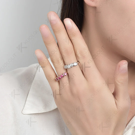 Kuololit 1.5CTW Moissanite Heart Band for Women 925 Sliver Solid 14K 10K  18K White Gold Ring for Anniversary Engagement Gifts