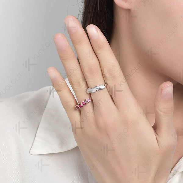 Kuololit1.5CTW Lab Grown Diamond Heart Cut Band for Women Solid 10K 14K18K Gold 925 Sliver White Gold For Wedding Christmas Gift