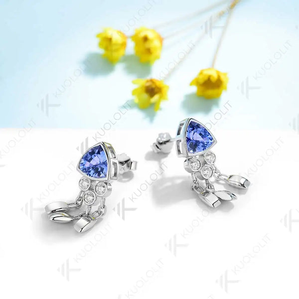 Kuololit 2.4CTW Lab Grown Sapphire Jellyfish Stud Earrings for Women Solid 14K 10K 585 Gold Moissanite Earrings for Christmas