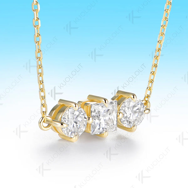 Kuololit 1.5CTW Moissanite Custom Necklace for Women Solid 585 14K 10K Yellow Gold Necklace for Christmas Gifts Party