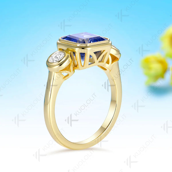 Kuololit 2.5CT Lab Grown Sapphire Diamond Ring for Women Solid 14K 10K 585 Yellow Gold for Christmas Gift Engagement Anniversary