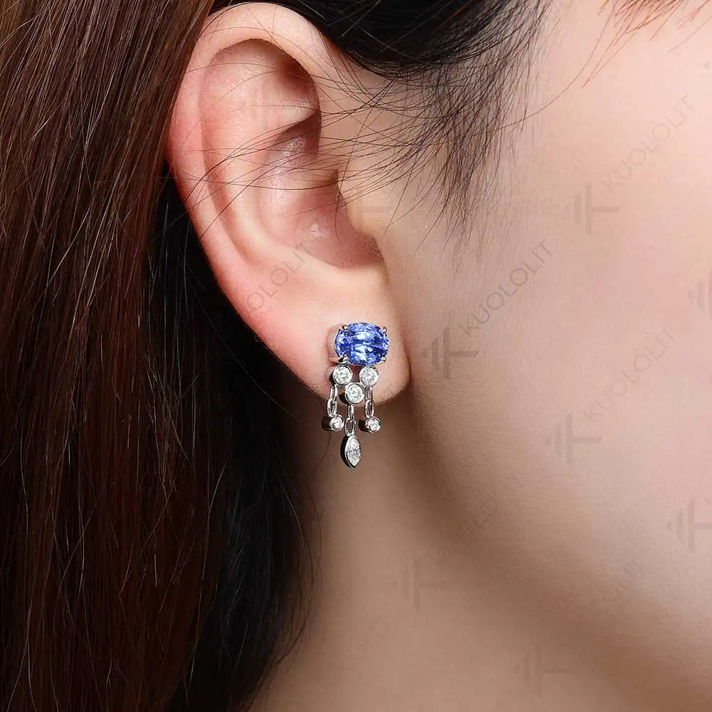 Kuololit 3.7ctw Lab Grown Blue Sapphire Wiht Moissanite  Stud Earrings for Women Solid 14K 10K 585 Gold  Earrings for Christmas