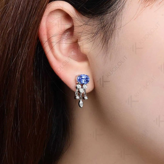 Kuololit 3.7ctw Lab Grown Blue Sapphire Wiht Moissanite  Stud Earrings for Women Solid 14K 10K 585 Gold  Earrings for Christmas