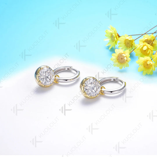 Kuololit 4CTW Round Cut Moissanite Hoop Earrings for Women Solid 18K 14K 10K Gold Earrings for Anniversary Engagement Gifts