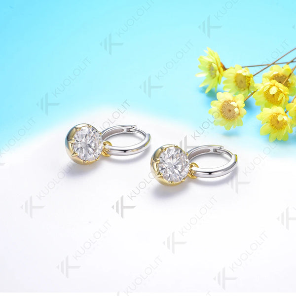 Kuololit 4CTW Round Cut Moissanite Hoop Earrings for Women Solid 18K 14K 10K Gold Earrings for Anniversary Engagement Gifts