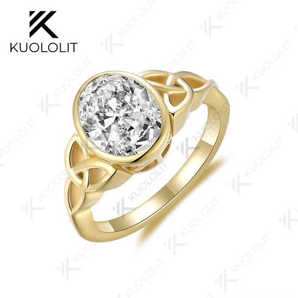 Kuololit IGI 2CT Lab Grown Diamonds Ring for Women Solid 14K 10K 585 Yellow Gold Oval Cut Diamond Engagement Ring for Christmas