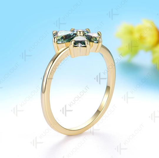 Kuololit 1.5CT Cyan Moissanite Ring for Women Solid 18K 14K 10K Yellow Gold Heart Cut for Engagement Anniversary Christmas Gifts